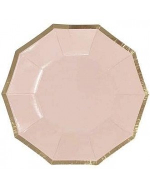 Tableware 9in Decagon Decorative Paper Plates (24pcs) - Light Pink with Gold Foil Trim - Tableware for Birthday Parties- Baby...