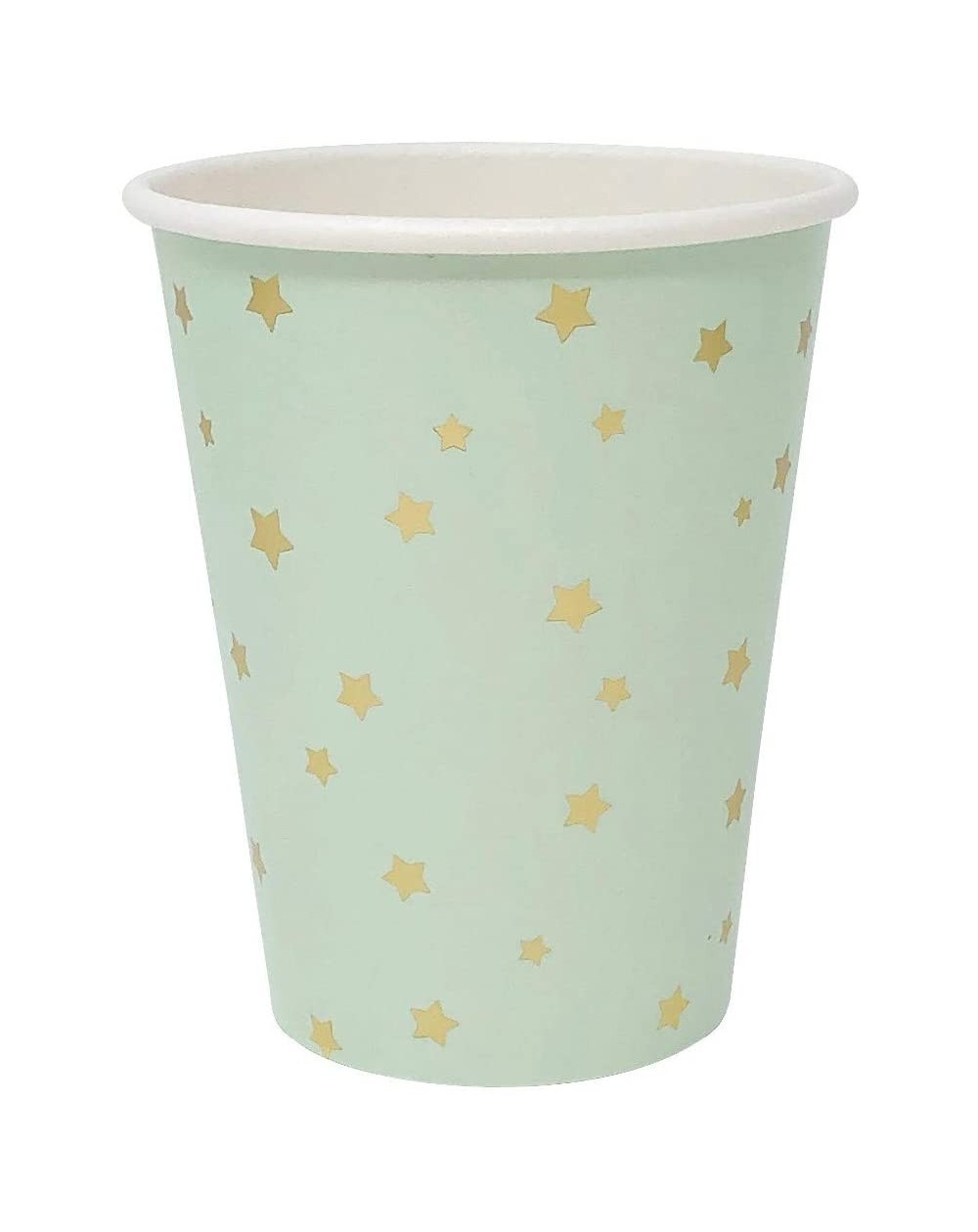 Tableware Solid Party Paper Cups w/Gold Foil Stars (24pcs- Mint) - Mint - CB18O8NX2QS $12.86