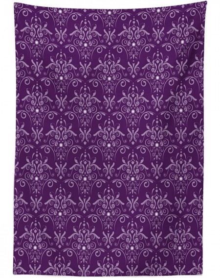Tablecovers Eggplant Outdoor Tablecloth- Damask Pattern with Symmetrical Abstract Leaves and Swirls Forming Unified Look- Dec...
