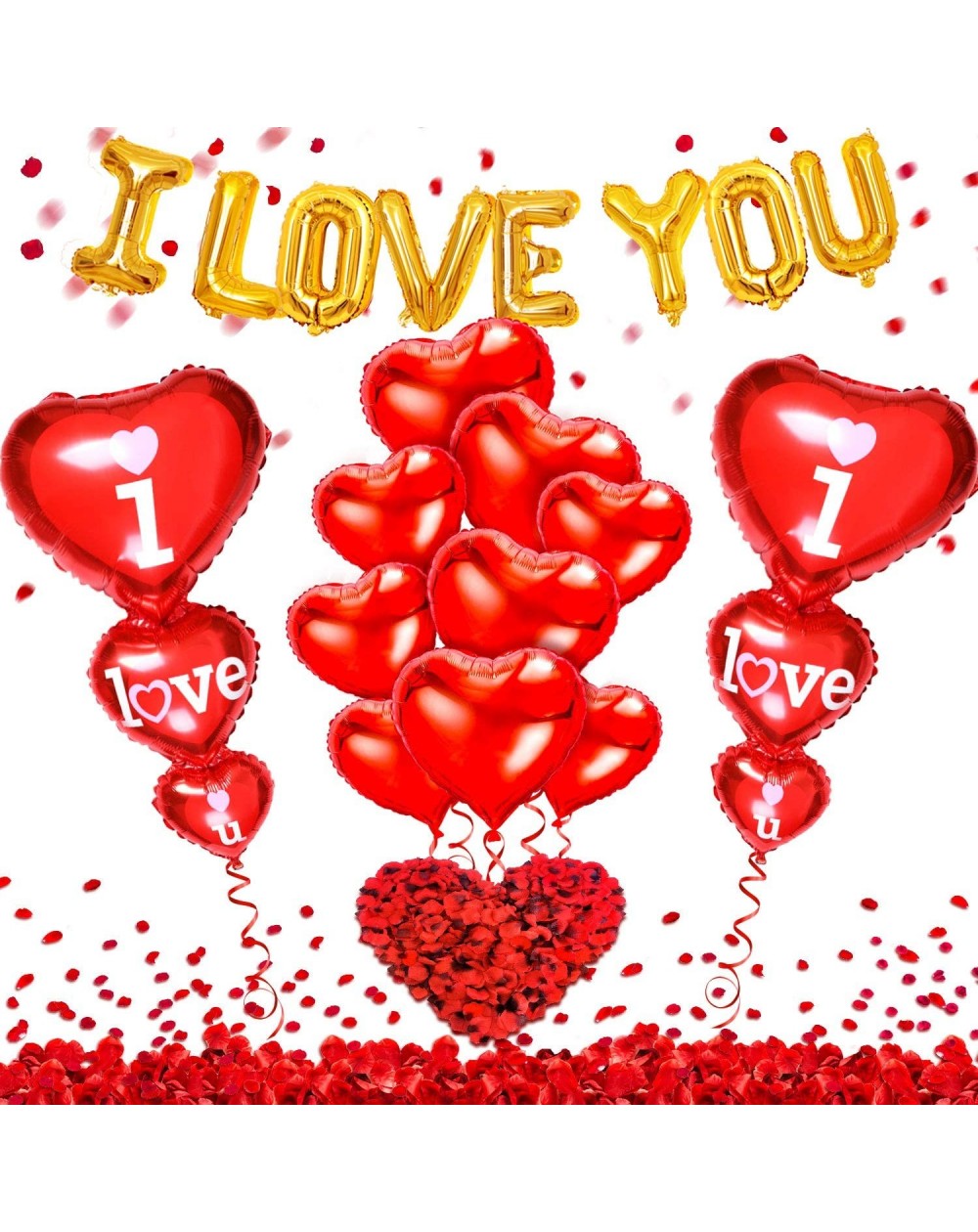 Balloons Valentines Day Party Decorations Kit - 18Pcs Foil Mylar Red Heart Shaped Balloons - 8Pcs Gold I Love You Balloons & ...