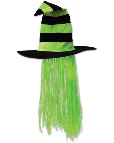 00713-LG Witch Hat with Hair - Lime Green - CQ11G3O0QLR