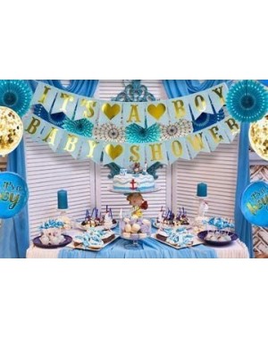 Party Packs Baby Boy Shower Decorations - Blue Banner - Swirl & Photo Props - Easy to Assemble - 2 Large Foil Balloons - 50 P...