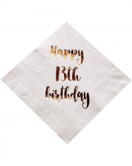 Favors Happy 13th Birthday Cocktail Napkins- 50-Pack 3ply White Rose Gold Dinner Celebration Party Decoration Napkin - C518L7...