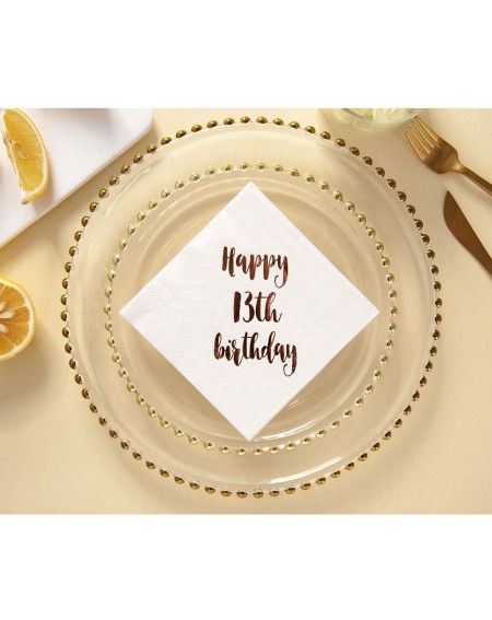 Favors Happy 13th Birthday Cocktail Napkins- 50-Pack 3ply White Rose Gold Dinner Celebration Party Decoration Napkin - C518L7...