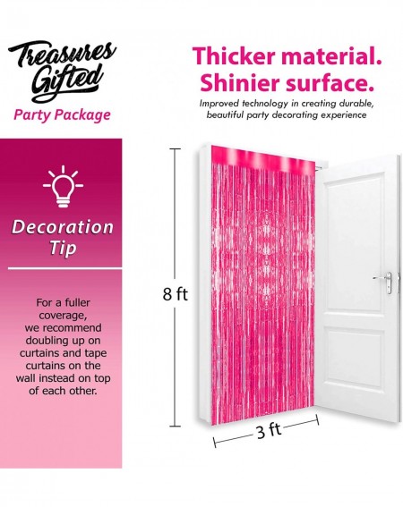 Photobooth Props Metallic Hot Pink Foil Fringe Tinsel Curtain 3 Ft x 8 Ft Pack of 2 Photobooth Backdrop Bachelorette Birthday...