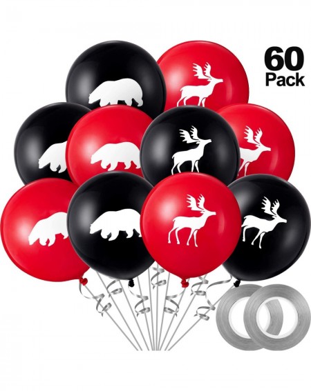 Balloons 60 Pieces Moose and Bear Balloons Lumberjack Deer Balloons with 2 Rolls Ribbons for Christmas Birthday Woodland Lumb...
