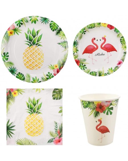 Party Packs Flamingo Pineapple Tableware Set for 16 Guests Including Dinner Plates- Dessert Plates- Lunch Napkins- Cups for T...