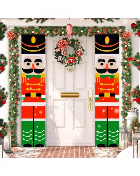 Nutcrackers 2 PCS Christmas Nutcrackers Porch Banner 14 x 74 Inch Front Door Signs Xmas Decor Soldier Hanging Banner for Wall...