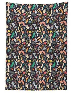 Tablecovers Woodland Outdoor Tablecloth- Wild Leaves Nuts and Mushroom Autumn Forest Elements on a Dark Toned Background- Dec...