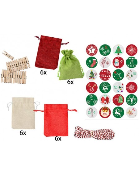 Advent Calendars Christmas Pattern Candy Bag 1-24 Advent Calendar Bundle Cotton Linen Gift Bag (B) - B - CN19IIC8OH5 $13.35