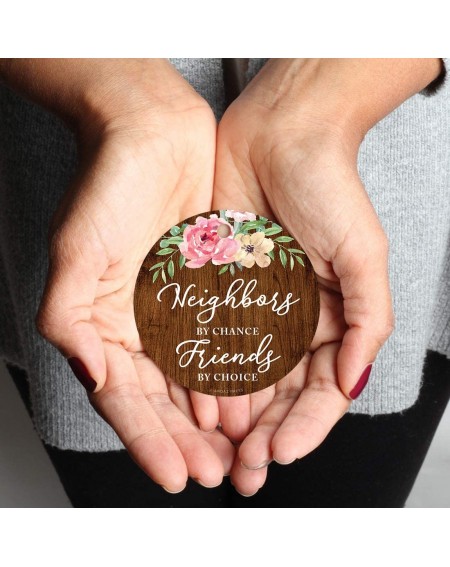 Ornaments Round Metal Christmas Ornament Funny Friendship Gift- Neighbors by Chance- Friends by Choice- Floral Graphic- 1-Pac...