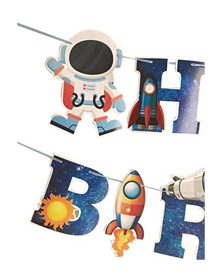 Banners Space Ship Astronaut Happy Birthday Banner Alien Boys Party Decoration Srocket Universe Star Birthday Decor Blue - As...