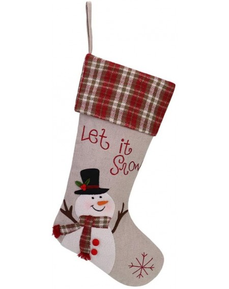 Stockings & Holders Christmas Velvet Stocking Home Decorations Gifts- Snowman Pattern Xmas Present Socks Plush Faux Fur Cuff ...