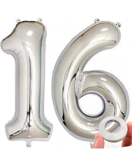 Balloons 40 inch Number 16 Balloon Silver Gaint Jumbo Foil Mylar Number balloons For Sweet 16 Birthday Party Decorations - Si...