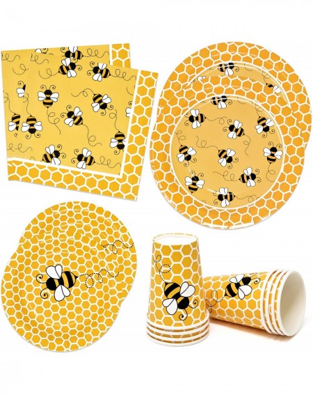 Party Packs Bumble Bee Party Supplies Tableware Set Includes 24 9" Plates 24 7" Plate 24 9 Oz Cup 50 Lunch Napkin Honey Bees ...