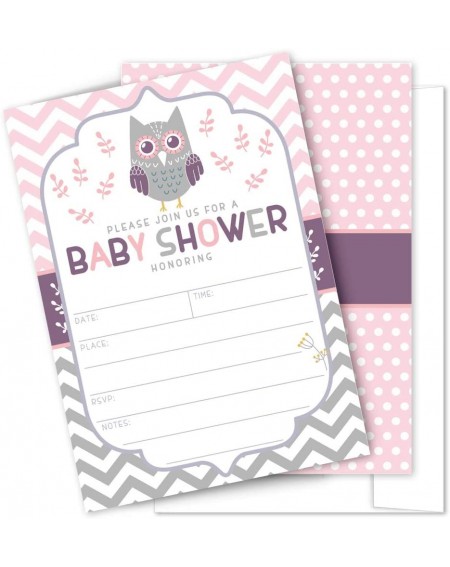 Pink Owl Baby Shower Invitations - 25 High Quality Owl Theme Invitations with Envelopes for Girl Baby Shower - C918KA5LTHK