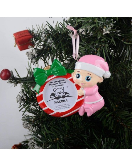 Ornaments Baby's 1st Christmas Pink Girl Picture Frame Holiday Personalized Ornament - Free Customization - Pink Baby Photofr...