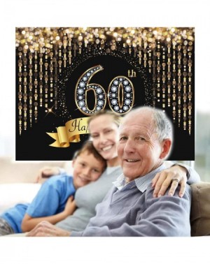 Banners & Garlands 7x5ft 60th Happy Birthday Backdrop Gold Glitter Bokeh Sequin Spots Diamond Party Decoration- Black Gold Si...