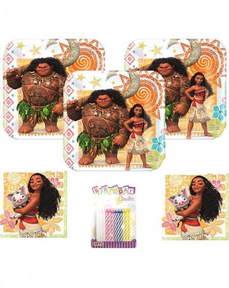 Party Packs Moana Maui Party Supplies Party Supplies Pack Serves 16 7" Plates and Beverage Napkins with Birthday Candles (Bun...