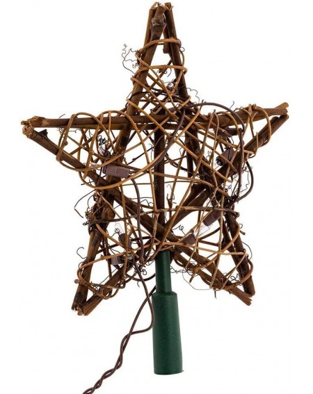 Tree Toppers 9" Eco Country Natural Brown Rattan Star Christmas Tree Topper - Clear Lights - Gold - CX12CHDX31H $39.92