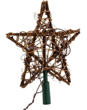 Tree Toppers 9" Eco Country Natural Brown Rattan Star Christmas Tree Topper - Clear Lights - Gold - CX12CHDX31H $20.89