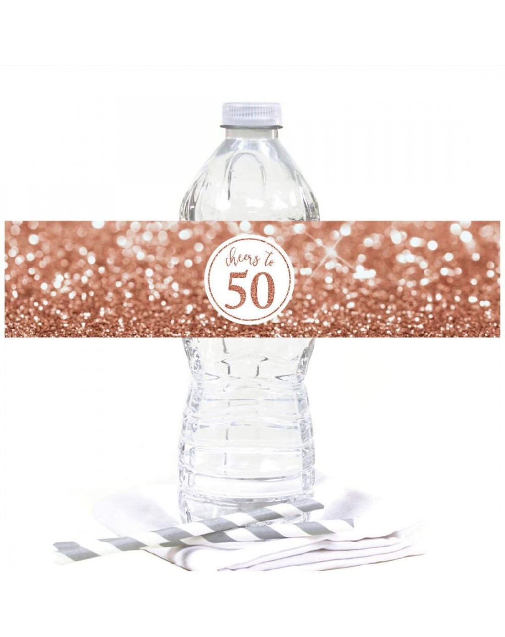 Favors Glitzy Faux Rose Gold Glitter Water Bottle Sticker Labels- Cheers to 50 Years- 50th Birthday or Anniversary- 20-Pack -...