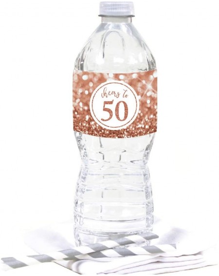 Favors Glitzy Faux Rose Gold Glitter Water Bottle Sticker Labels- Cheers to 50 Years- 50th Birthday or Anniversary- 20-Pack -...