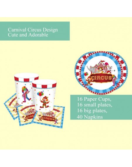 Party Packs Carnival Circus Party Supplies - Serves 16 - Includes Plates- Cups and Napkins Perfect for Theme Party-1st Birthd...