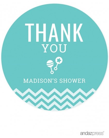 Favors Diamond Blue Chevron Boy Baby Shower Collection- Personalized Round Circle Label Stickers- Thank You- Madison's Shower...
