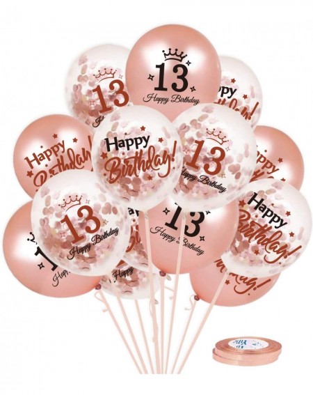 Balloons Rose Gold 13th Birthday Party Decorations-Happy Birthday Balloon Banner- Love Heart Stars Foil Balloons- Confetti La...