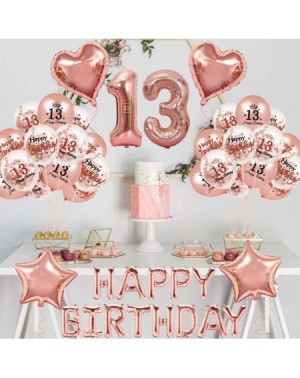 Balloons Rose Gold 13th Birthday Party Decorations-Happy Birthday Balloon Banner- Love Heart Stars Foil Balloons- Confetti La...