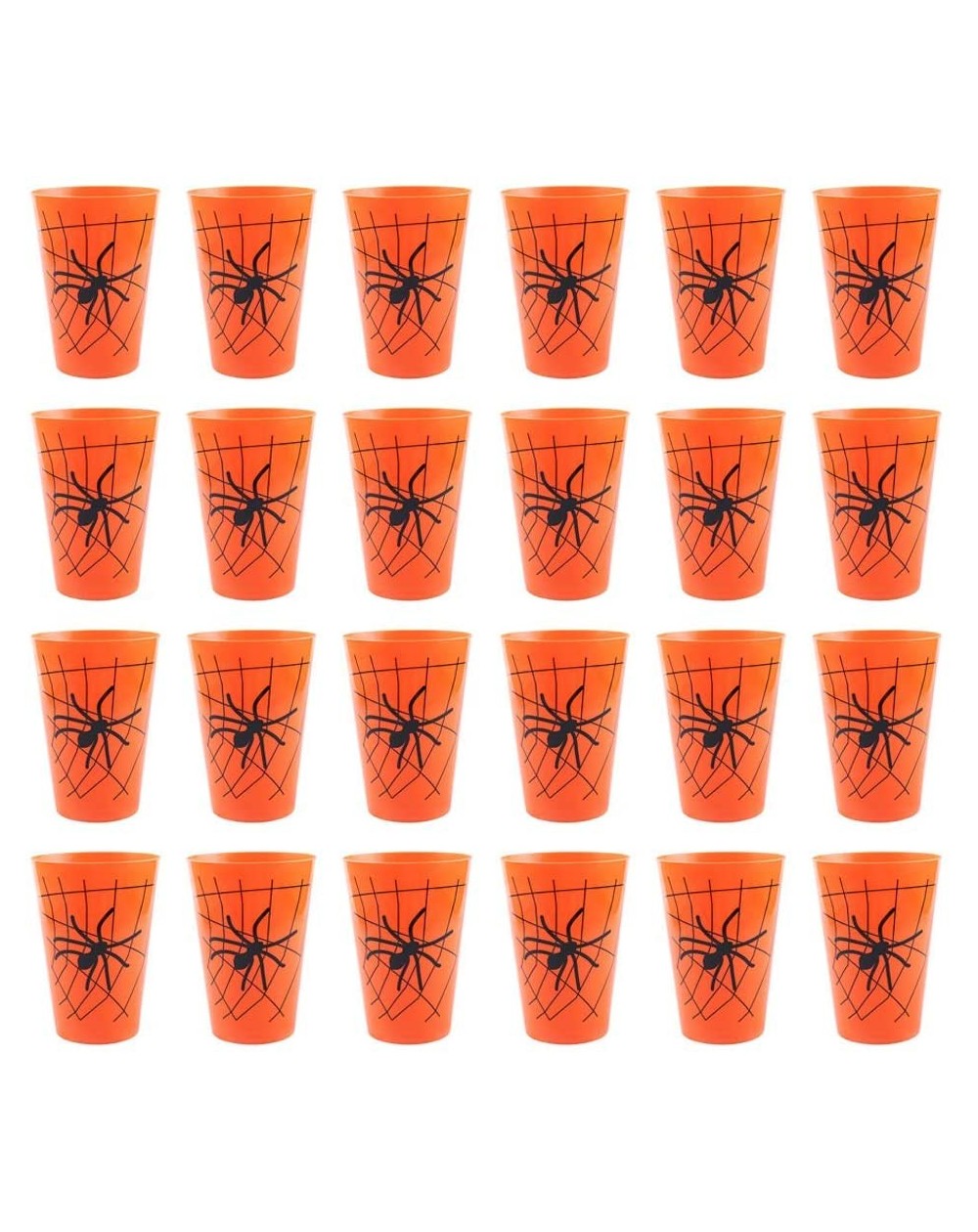 Party Tableware 12 Ounce Reusable Plastic Kids Cups Halloween Party Set of 24 Black Pumpkin Design (Orange spider) - Orange s...