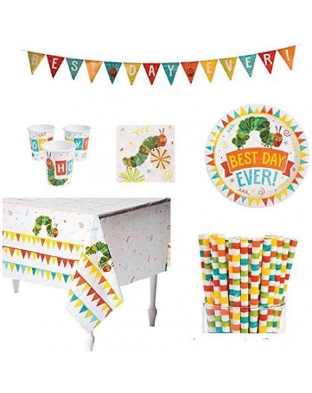 Tablecovers Hungry Caterpillar Party Supplies Bundle - Plates- Cups- 24 Straws- Tablecloth- andBest Day Every Banner and Part...