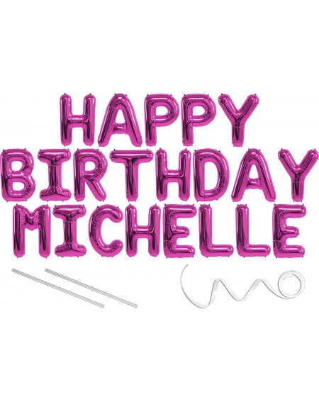 Balloons Michelle- Happy Birthday Mylar Balloon Banner - Pink - 16 inch Letters. Includes 2 Straws for Inflating- String for ...