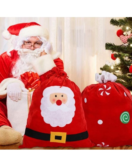 Stockings & Holders 2 Pcs Large Santa Sacks-Christmas Golden Velvet Santa Claus & Belt Stocking with Drawstrings-Reusable Des...