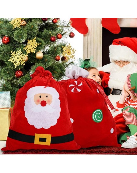 Stockings & Holders 2 Pcs Large Santa Sacks-Christmas Golden Velvet Santa Claus & Belt Stocking with Drawstrings-Reusable Des...