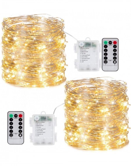 Indoor String Lights 2 Pack 100LEDs Fairy Twinkle String Lights Battery Operated-33ft Silver Coated Copper Lights with Timer ...