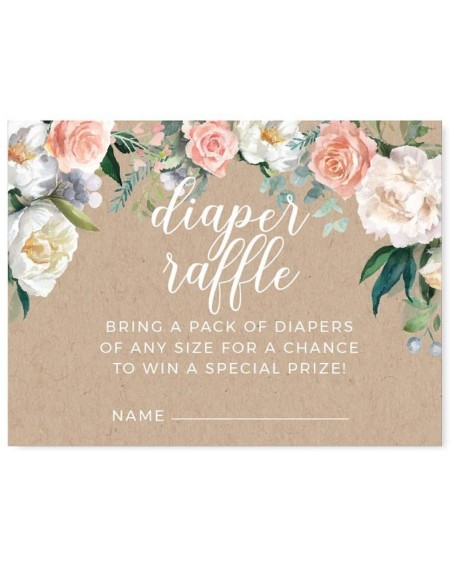 Banners & Garlands Peach Kraft Brown Rustic Floral Garden Party Baby Shower Collection- Diaper Raffle Cards- 30-Pack- Games A...