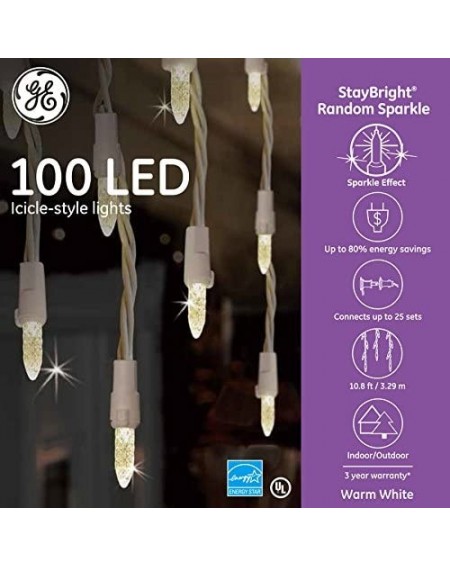 Indoor String Lights StayBright 100-Count Sparkling White Icicle LED Plug-in Christmas Icicle Light - CK188A4IHUI $57.22