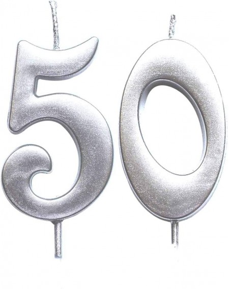 Cake Decorating Supplies Silver 50th Birthday Numeral Candle- Number 50 Cake Topper Candles Party Decoration for Women or Men...