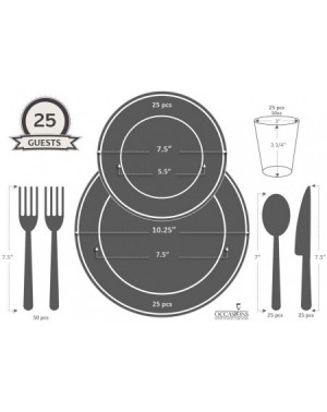 Tableware 200pcs set (25 Guests)-Vintage Wedding Party Disposable Plastic Plates & cutlery -25 x 10" + 25 x 7.5" + SilverSilv...