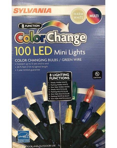 Indoor String Lights Sylvania Christmas Lights 8-Function Color Changing Warm White Multi Color Connectable LED Mini Lights 1...