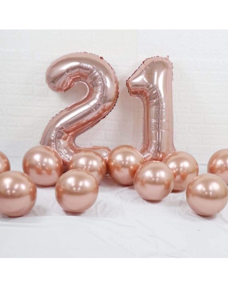 Balloons Rose Gold 40inch Number 21 Balloons- Jumbo Foil Helium Balloons with 10pcs Metallic Chrome Rose Gold Balloons for 21...