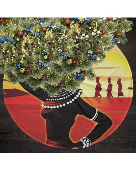 Tree Skirts African Woman Tree Skirt for Xmas Decor 36 Inch Thick Xmas Tree Skirt Mat for Merry Christmas Party - African Wom...