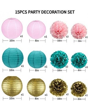 Tissue Pom Poms Girls Birthday Party Decorations Teal Pink Gold Tissue Pom Poms Paper Lantern Set for Teal Pink Gold Party De...