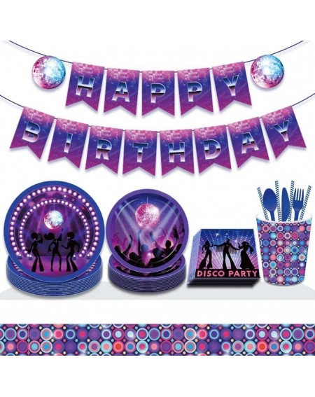 Party Packs Disco Party Supplies-50'S-60'S-70'S-80'S Birthday-Retro Party-Rock and Roll Set Includes Disposable Dinner Plates...