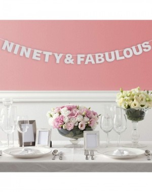 Banners Ninety & Fabulous Silver Glitter Birthday Banner Perfect for 90th Birthday Gift Ninety Years Old Bday Party Decoratio...