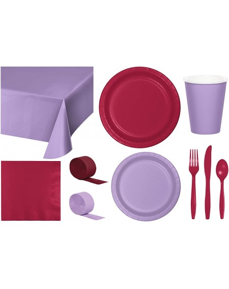 Party Packs Party Bundle Bulk- Tableware for 24 People Lavender and Burgundy- 2 Size Plates Napkins- Paper Cups Tablecovers a...