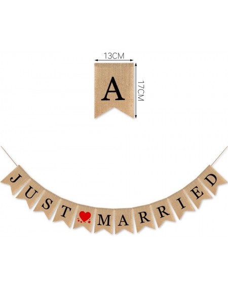 Banners & Garlands Burlap Just Married Banner Bridal Shower Party Bunting Garland Wedding Decoration Supplies (Black) - CI19I...