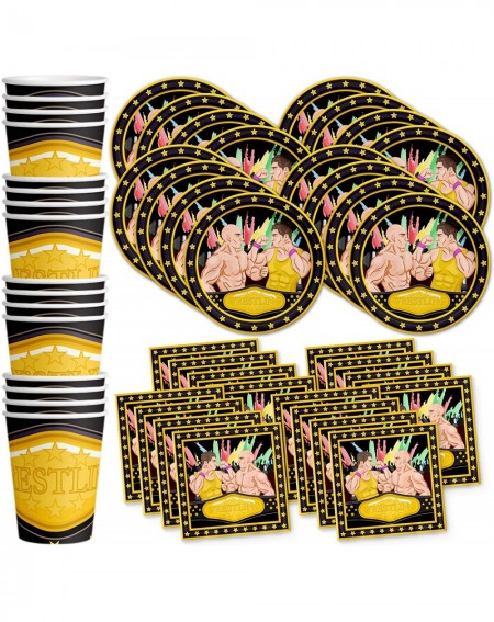 Party Packs Wrestling Birthday Party Supplies Set Plates Napkins Cups Tableware Kit for 16 - CS18E9OH5D5 $27.01